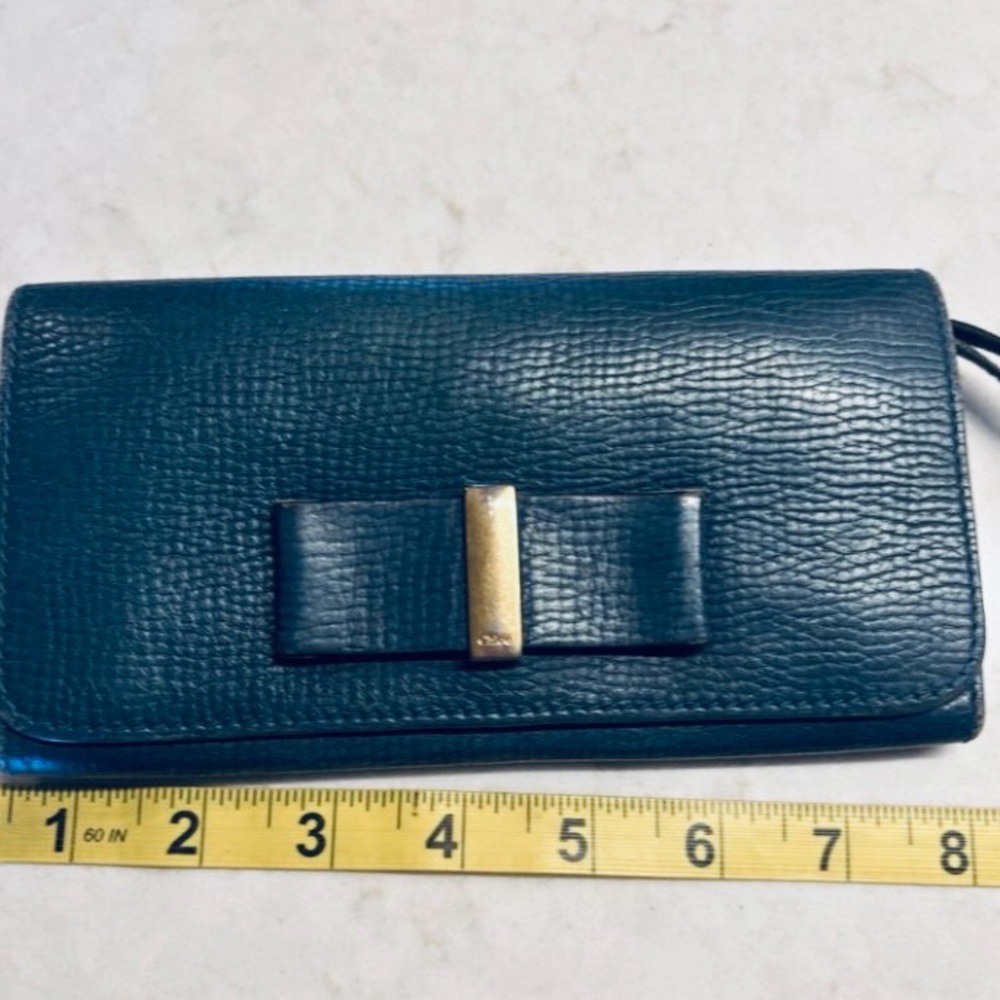 “Chloe” - Long, Bow, Blue Leather Wallet. Vintage